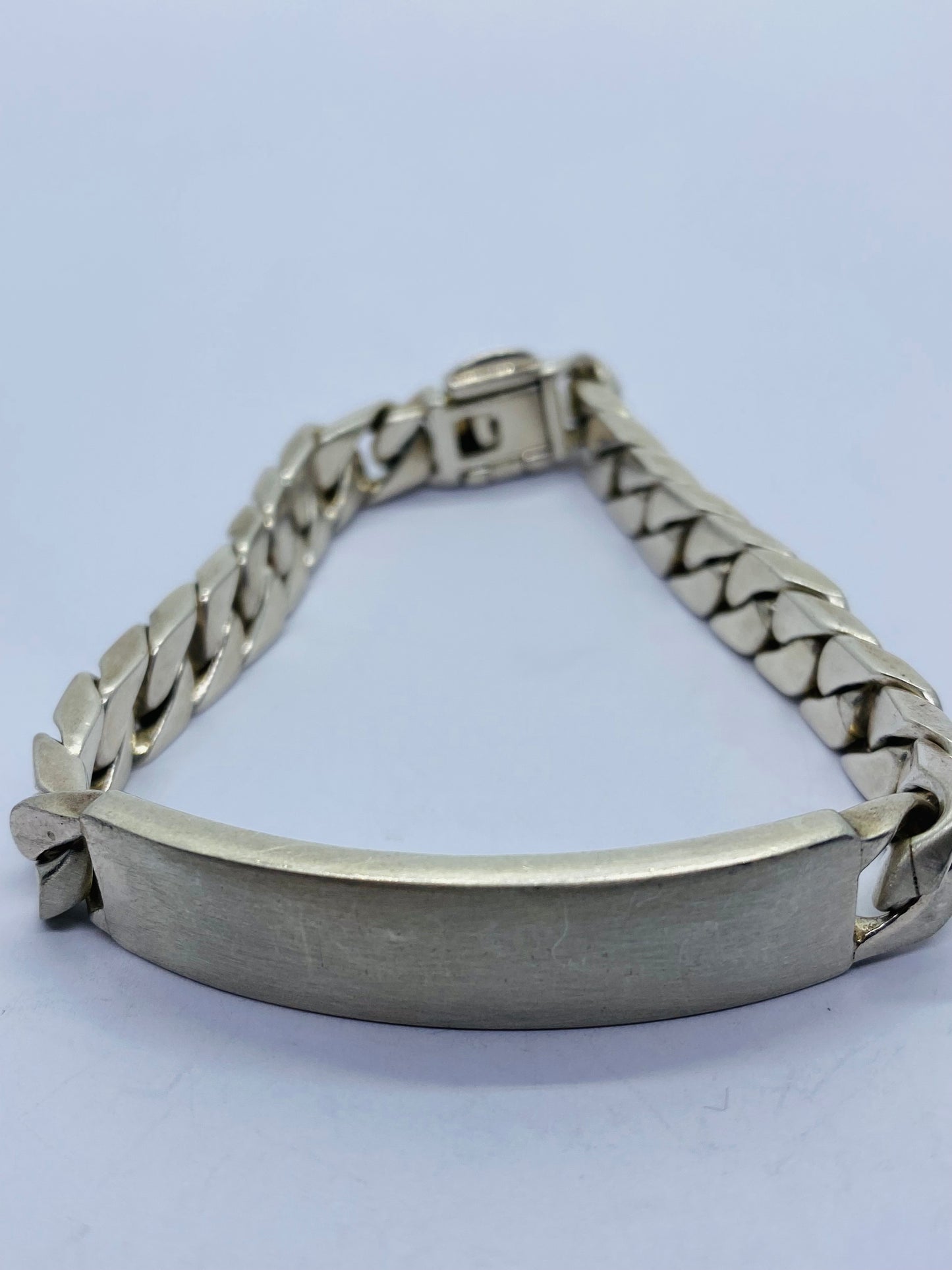 Tiffany & Co. Sterling Silver 53 Gram 8 1/2" Men's Curb Link ID Bracelet Brushed