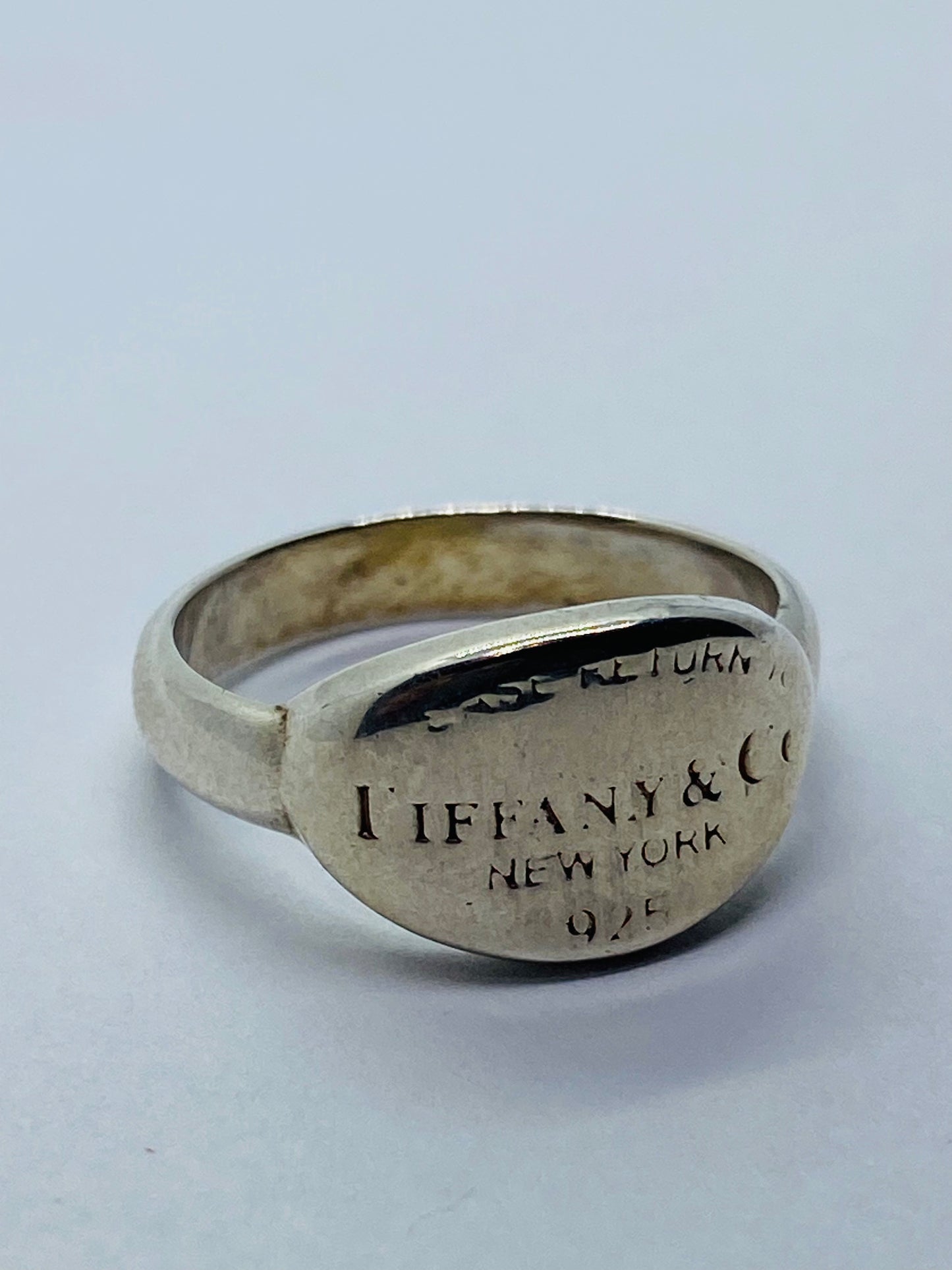 Please Return To Tiffany & Co Sterling Silver Oval Signet Band Ring 6