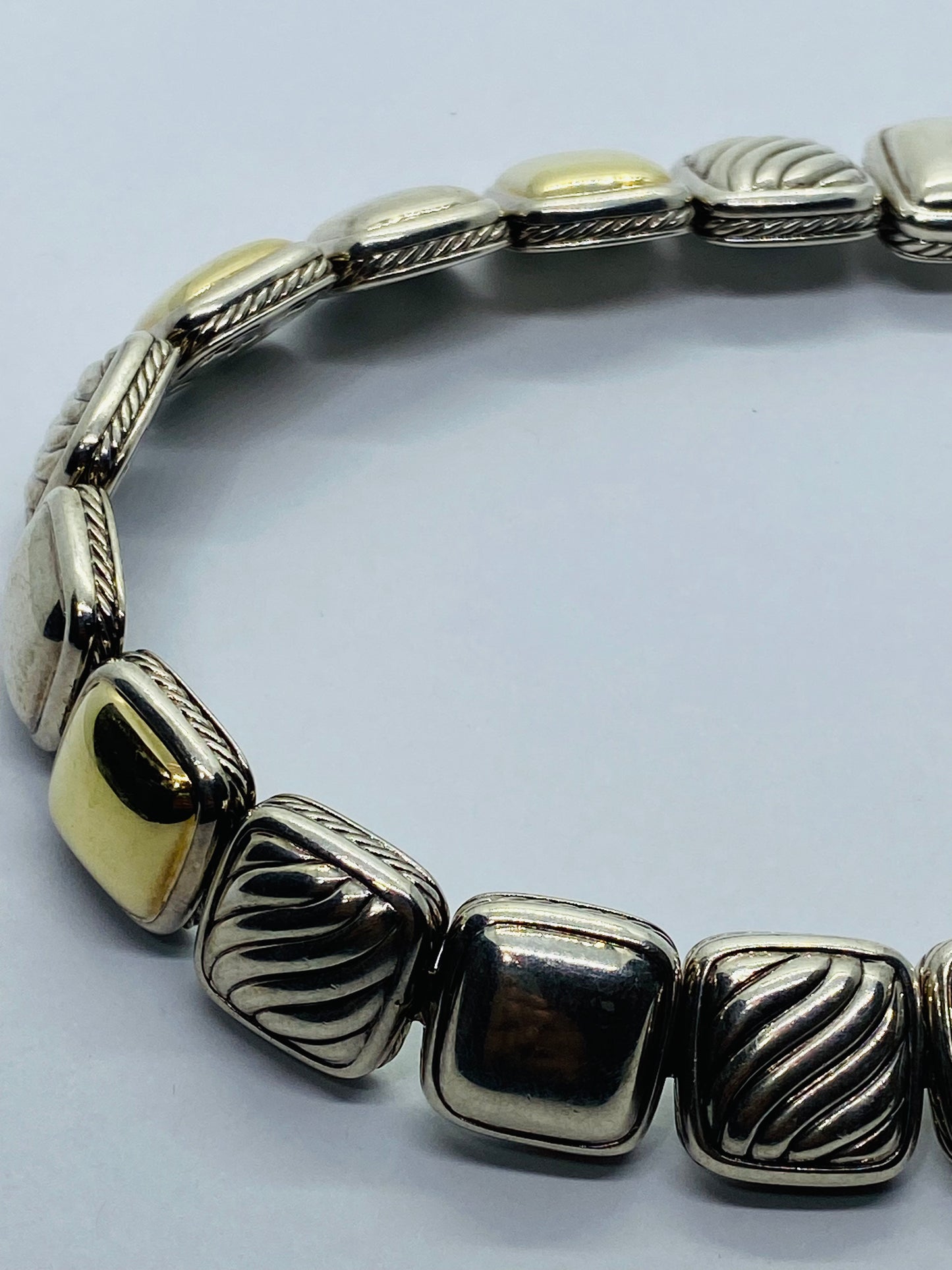 DAVID YURMAN 925 STERLING SILVER 18K 750 CHICLET STATION BRACELET CABLE 7”