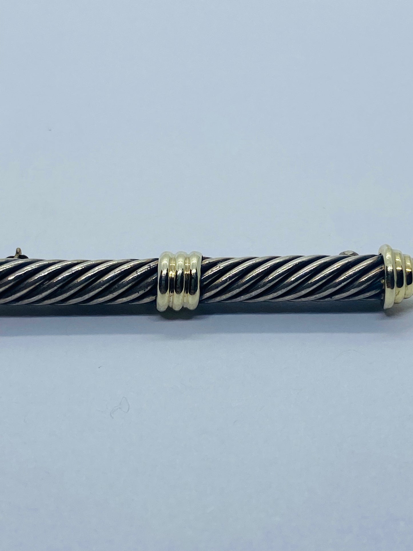 DAVID YURMAN STERLING SILVER 14K YELLOW GOLD CABLE BAR PIN BROOCH 55MM LONG 7MM
