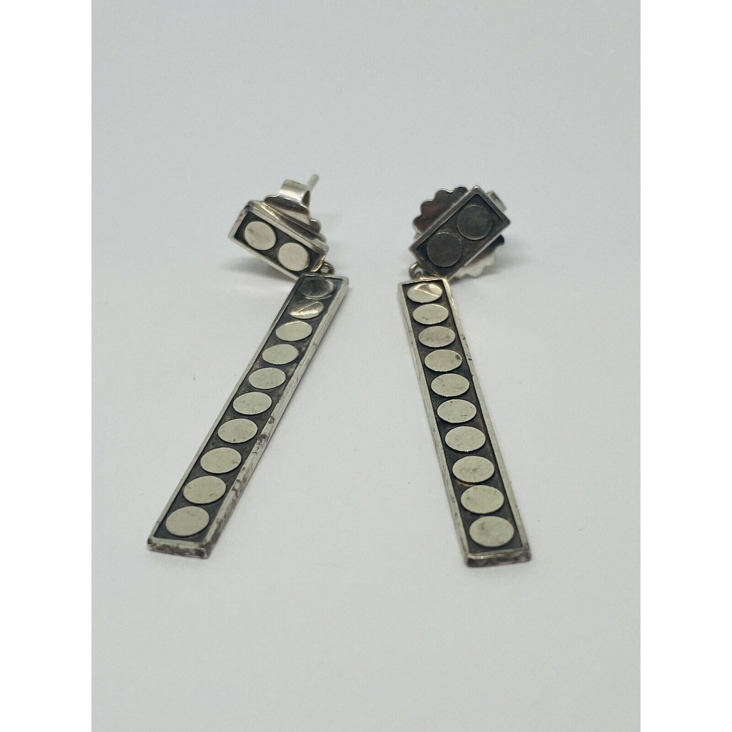Vintage John Hardy Sterling Silver 2” Dot Bar Drop Dangle Earrings