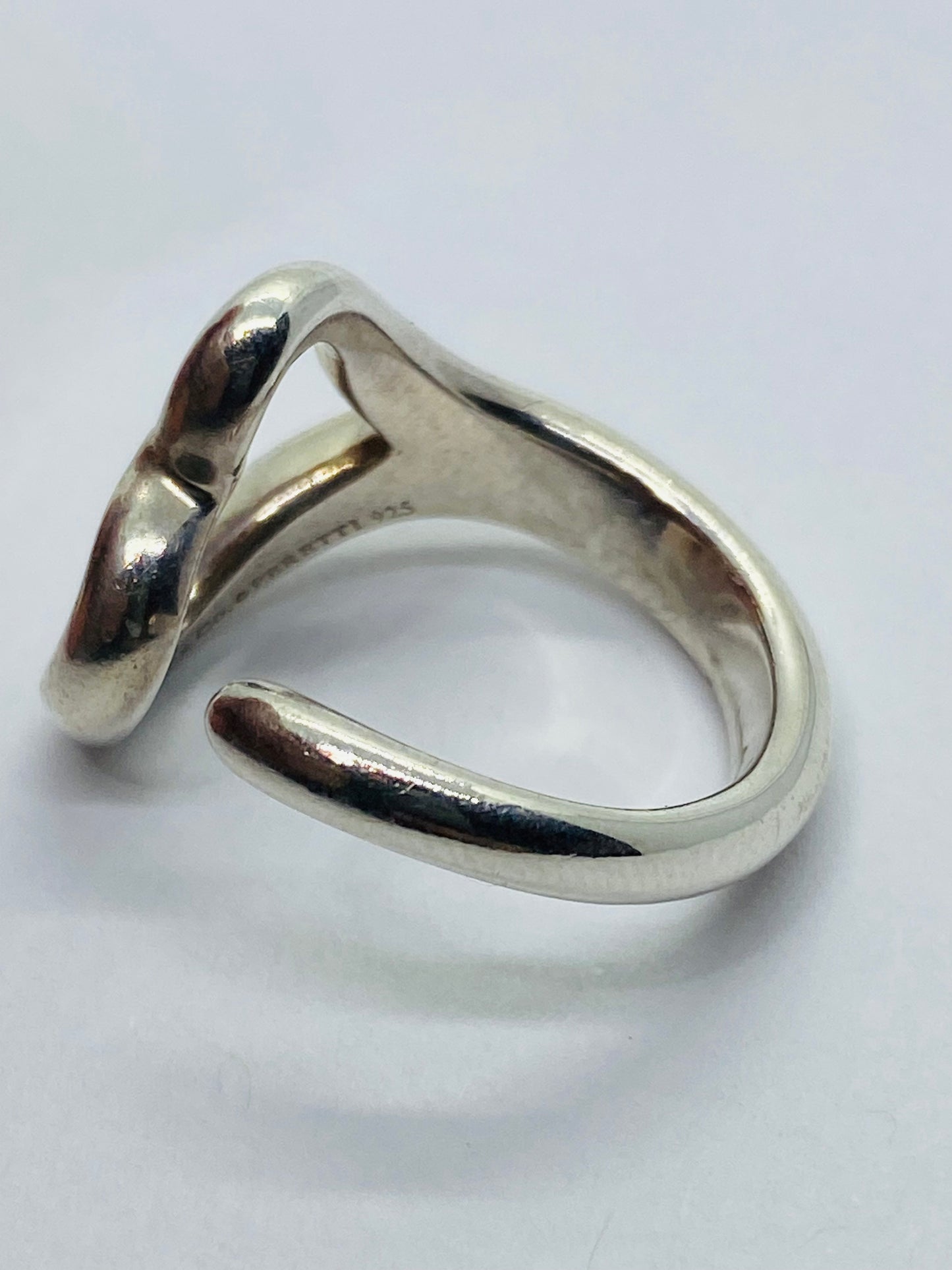 Tiffany & Co Sterling Silver Elsa Peretti Open Heart Ring Size 5 Adjustable