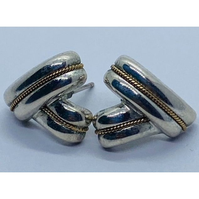 Vintage TIFFANY & CO Sterling Silver 14K Gold V Rope Stud Pierced Earrings