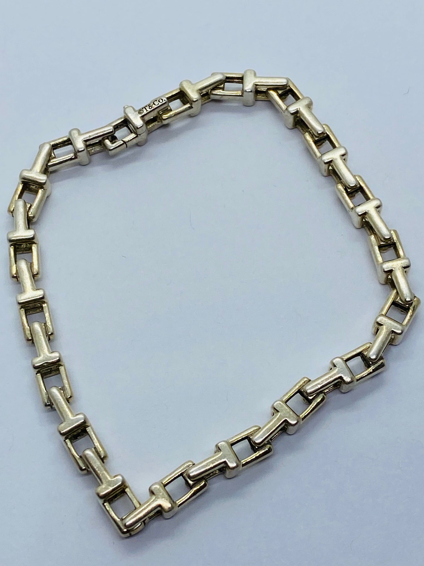 Retired Rare Tiffany & Co. T Link Bracelet Sterling Silver Narrow Silver 7.4”