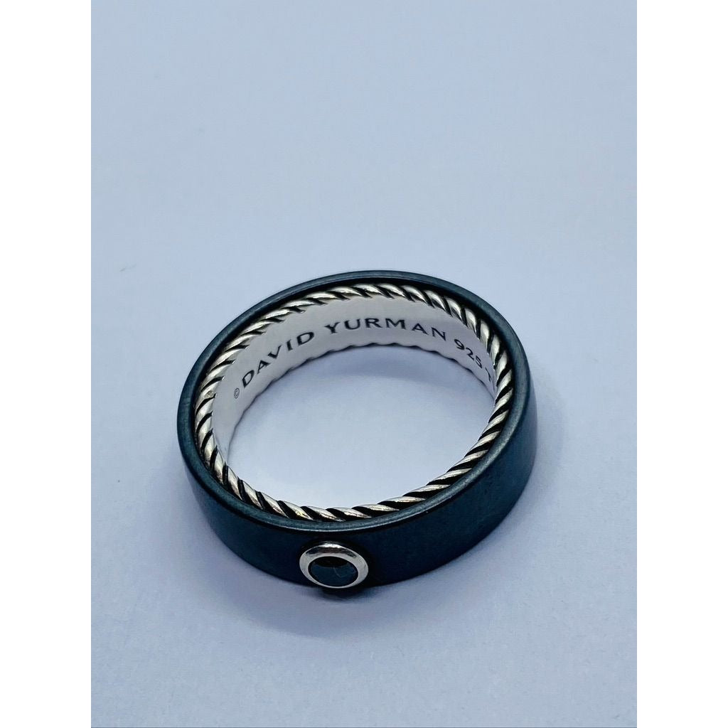 Mens David Yurman Black Diamond Titanium Sterling Ring Size 10.