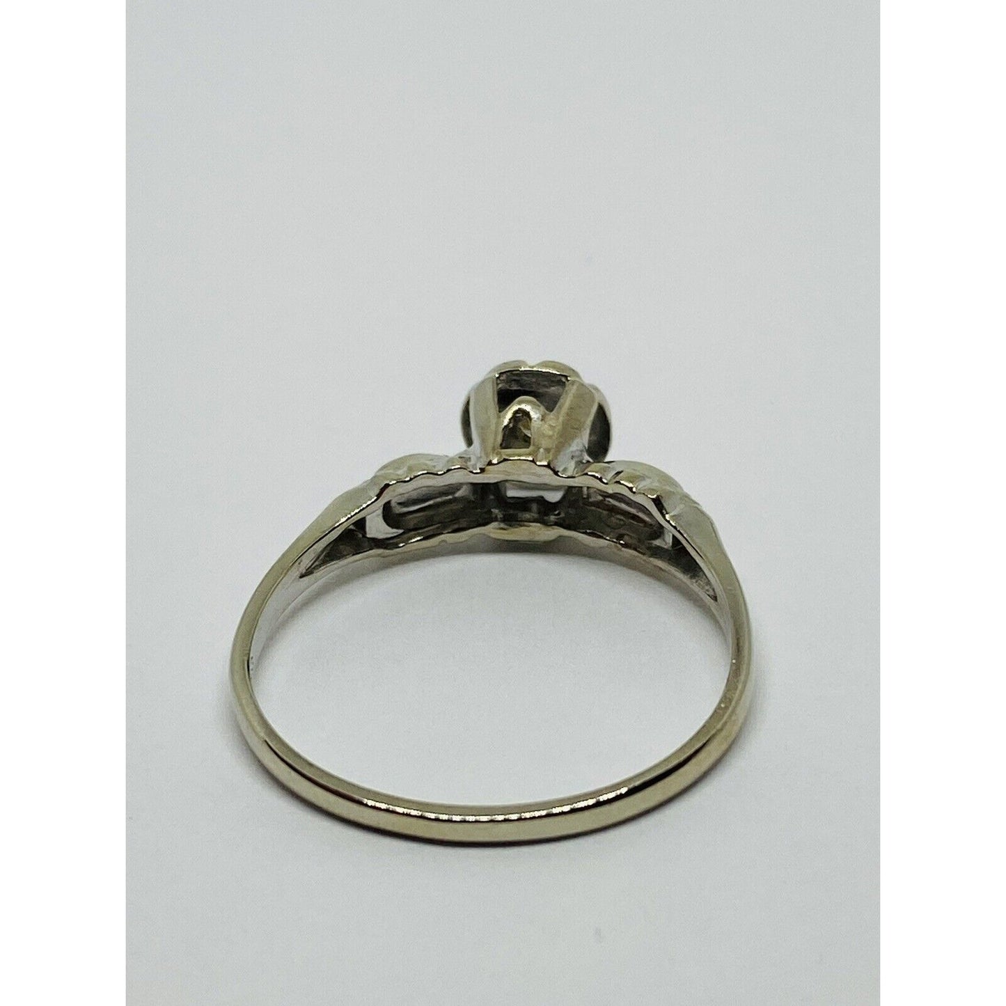 DECO DIAMOND ENGAGMENT RING 14k WHITE GOLD SZ 7.25