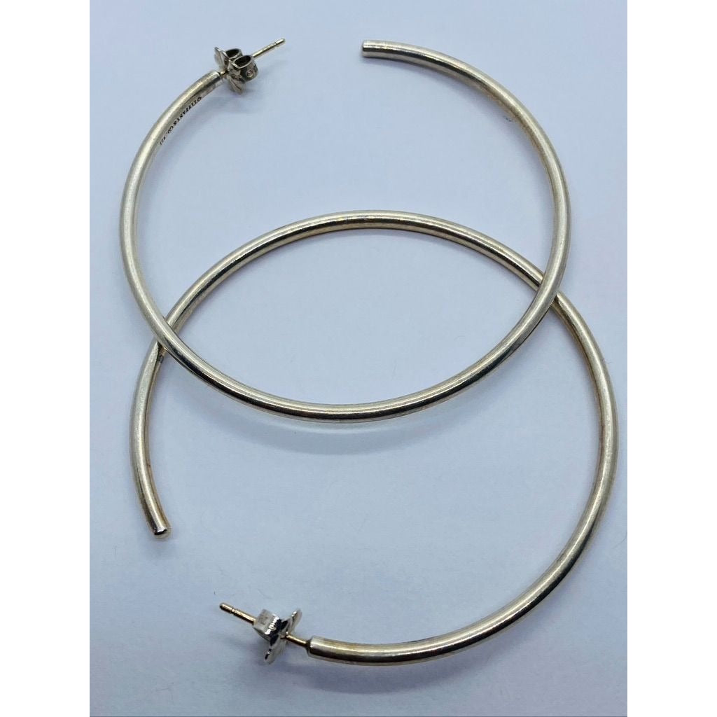 Tiffany & Co 2" Large Hoop Bezet Earrings Love Sterling Silver 925