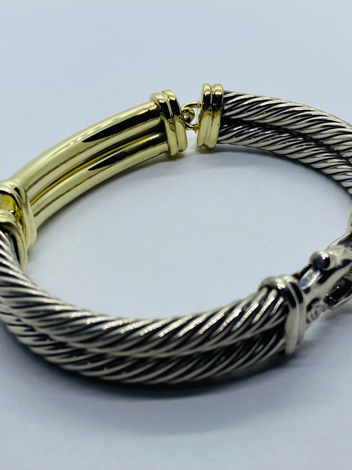 $4,000 David Yurman 14K Yellow Gold Silver Diamond Metro Double Cable Bracelet M