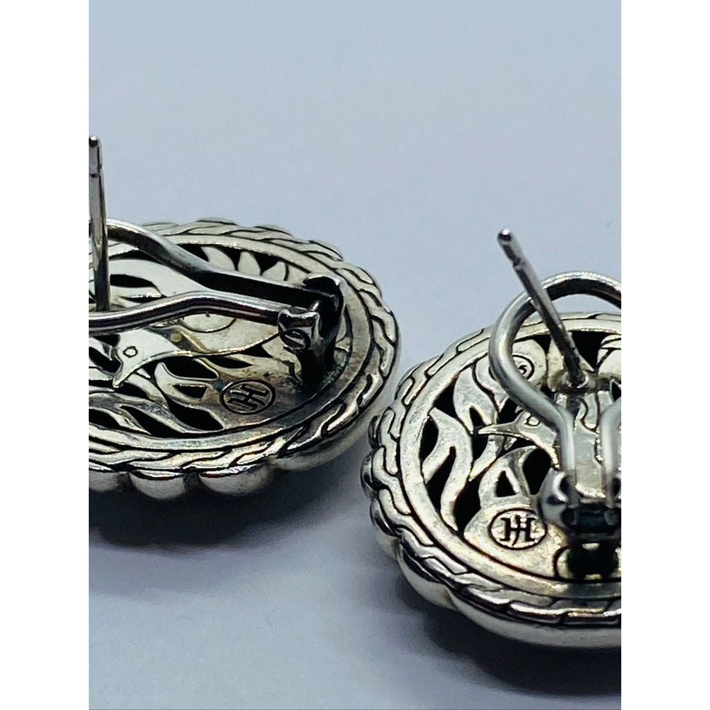 John Hardy Ribbed Post Clip On Earrings Sterling Silver 925