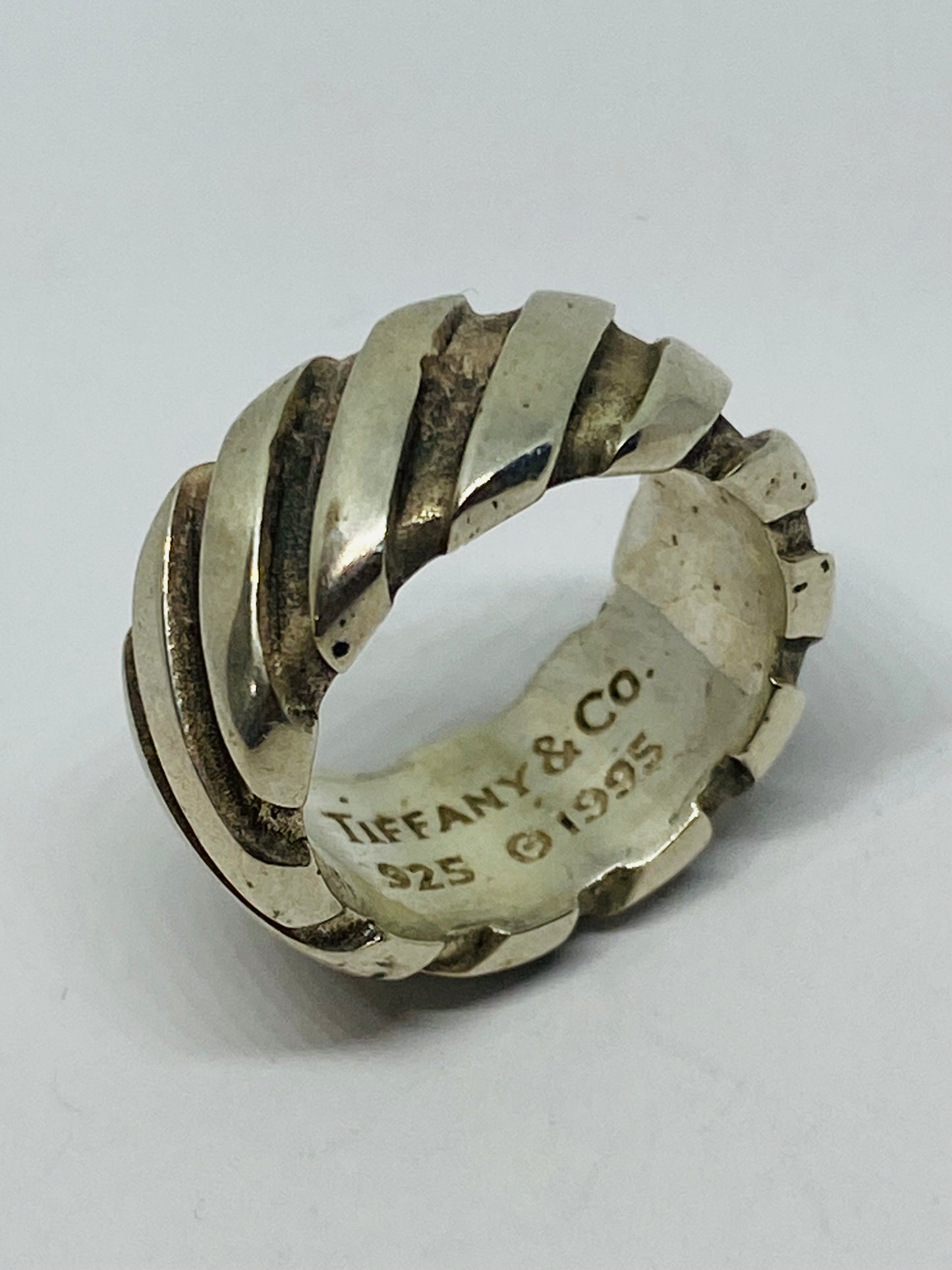 TIFFANY & CO STERLING SILVER 1995 ATLAS TWIST GROOVE STRIPE WIDE BAND Size 4