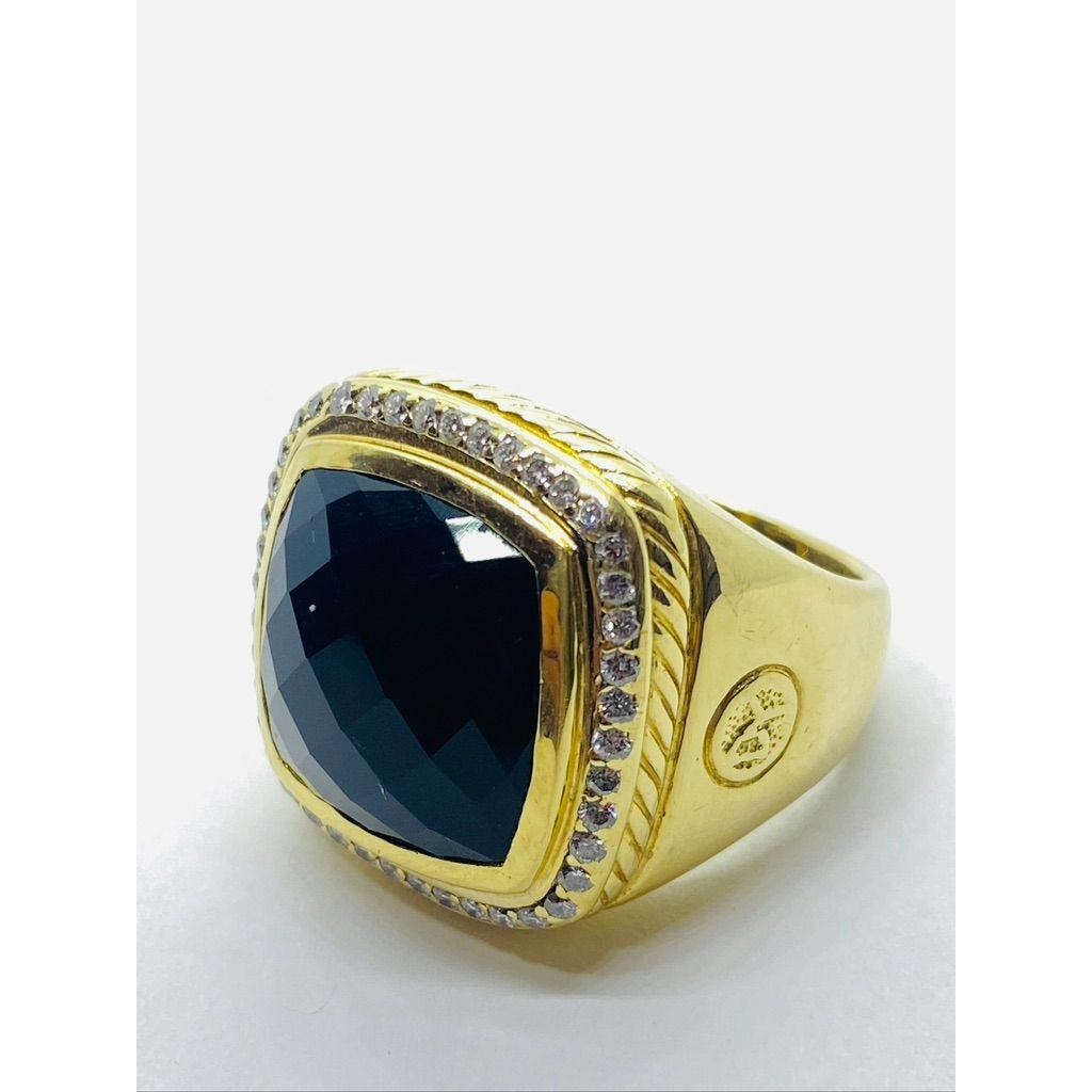 David Yurman 18k Gold Black Onyx and Diamond Albion Ring Size 7