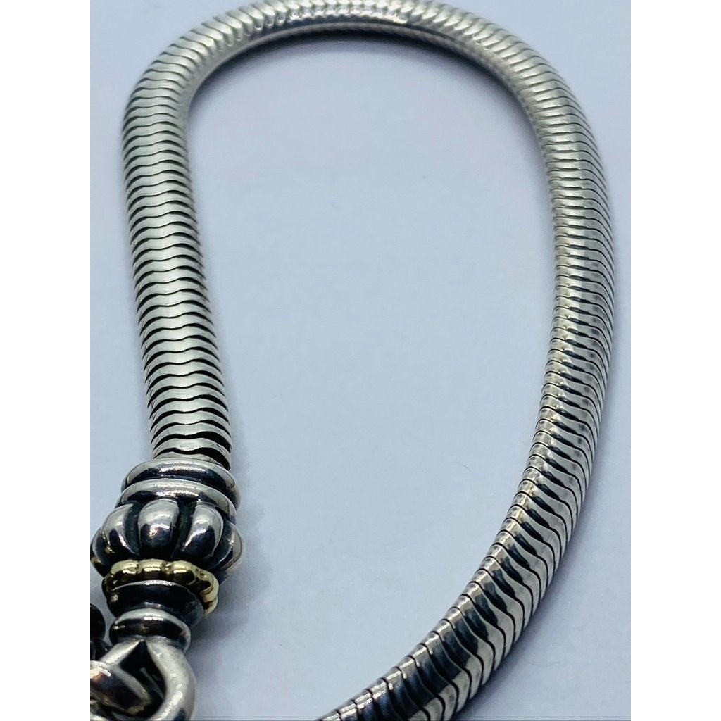 Lagos Caviar Silver 18K Gold Bead Link Necklace Pendant Snake Hook Chain 16.5"