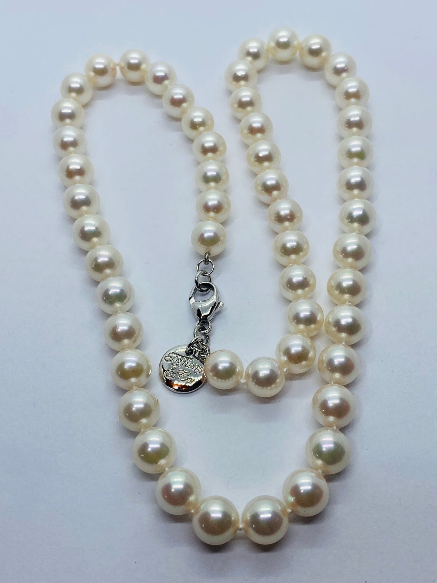 $2750 PEARL NECKLACE TIFFANY & CO STAMP IN WHITE GOLD 18K 17” 7-7.5MM PEARLS