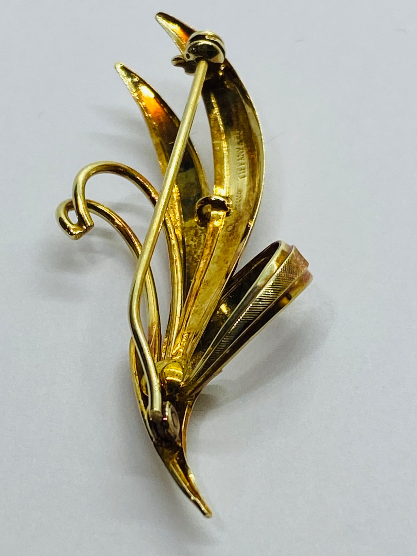 TIFFANY & CO 2 INCH 14K LEAF FLOWER FLORAL PIN BROOCH T&CO RARE VINTAGE