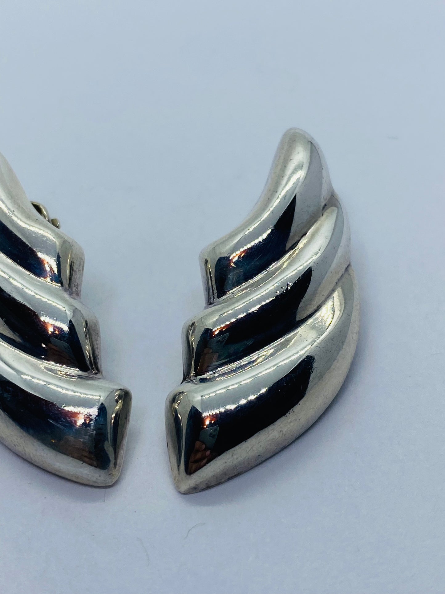 Tiffany & Co. 925 Sterling Waves or Wings Clip-On Earrings with T&Co Pouch 38MM