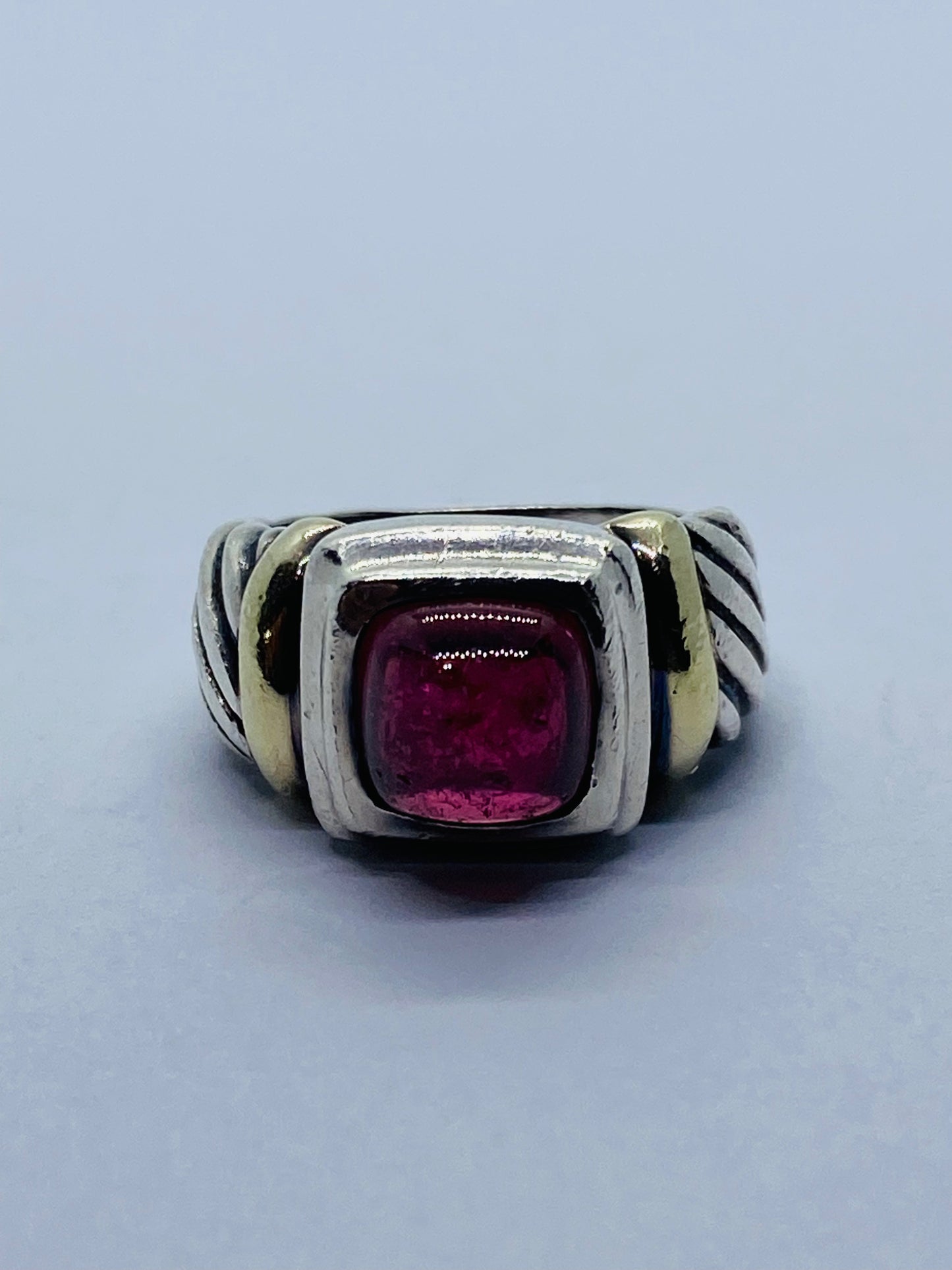 David Yurman Sterling Silver 925 14k 585 Gold & Pink Tourmaline Ring