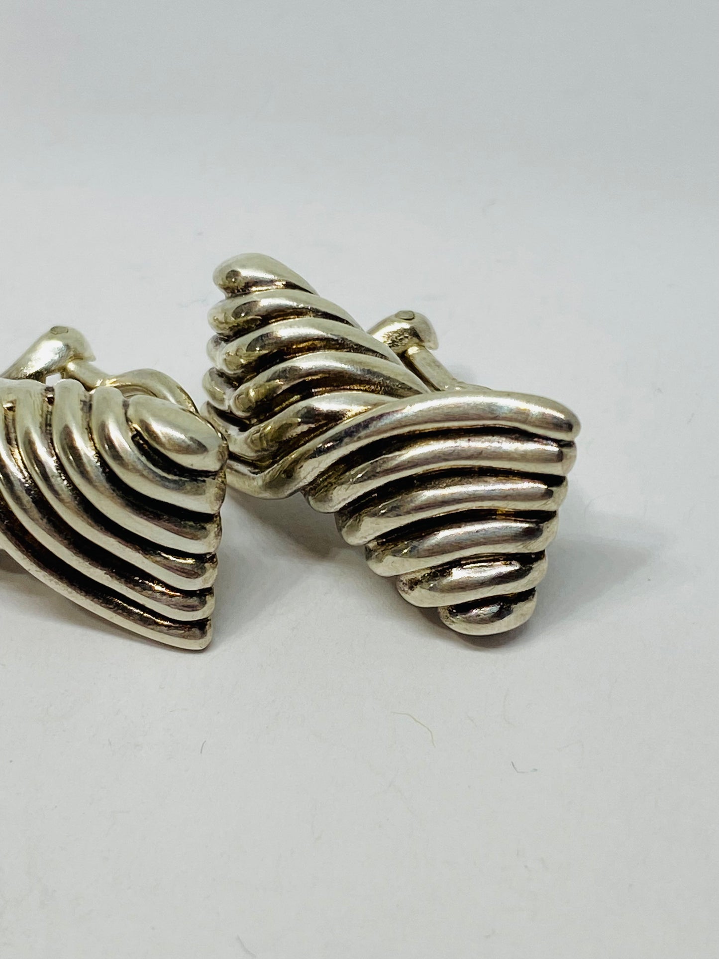 Retired TIFFANY 925 Silver - Vintage Fluted Hourglass Design Non Pierce Earrings