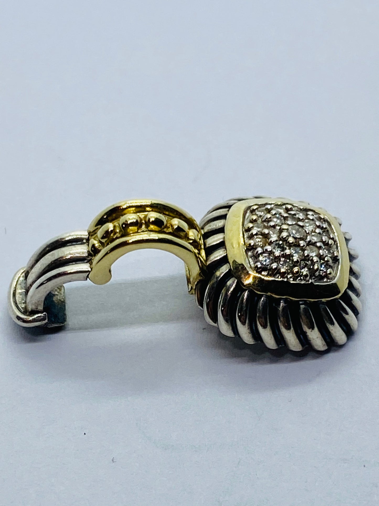 David Yurman Sterling Silver 18K Gold Pave Diamond Albion Cable Pendant