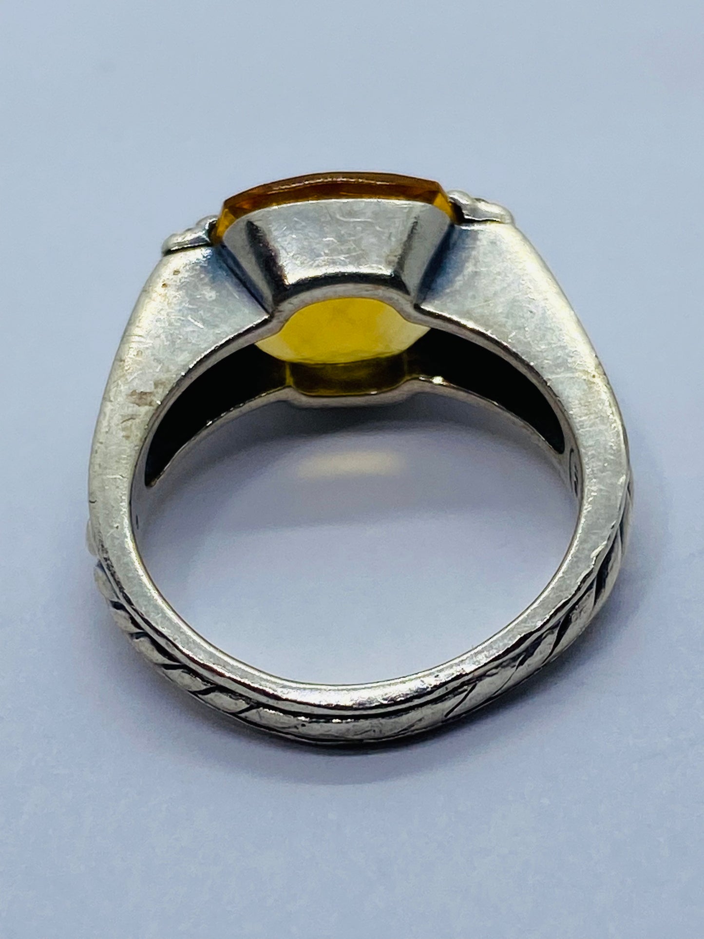 David Yurman Sterling Silver, Diamond and Citrine Deco Lemon Deco Ring 7.5