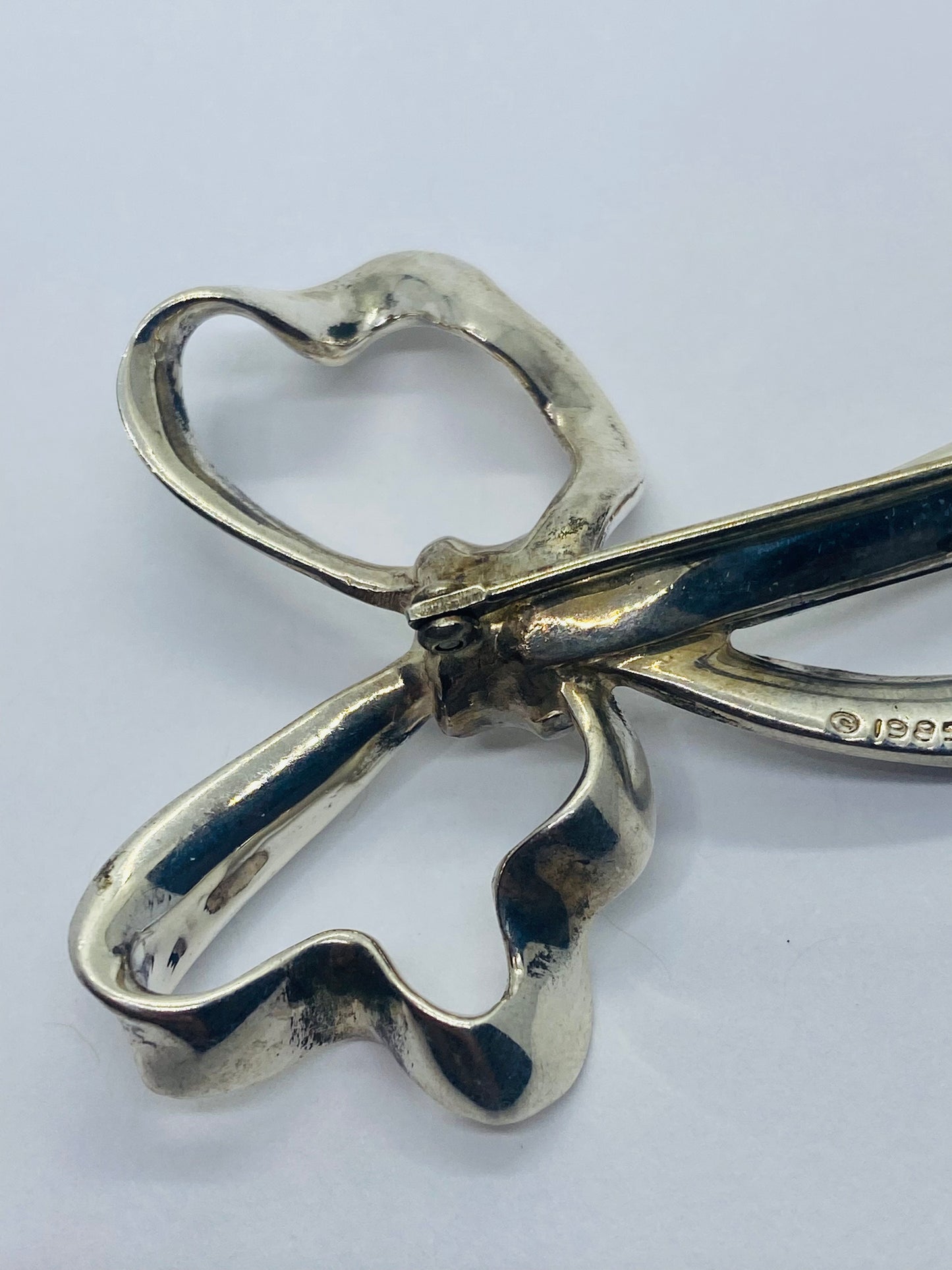 Vintage Tiffany & Co. Bow Ribbon Pin / Brooch Sterling Silver 3 1/2 Tall 16 Gram