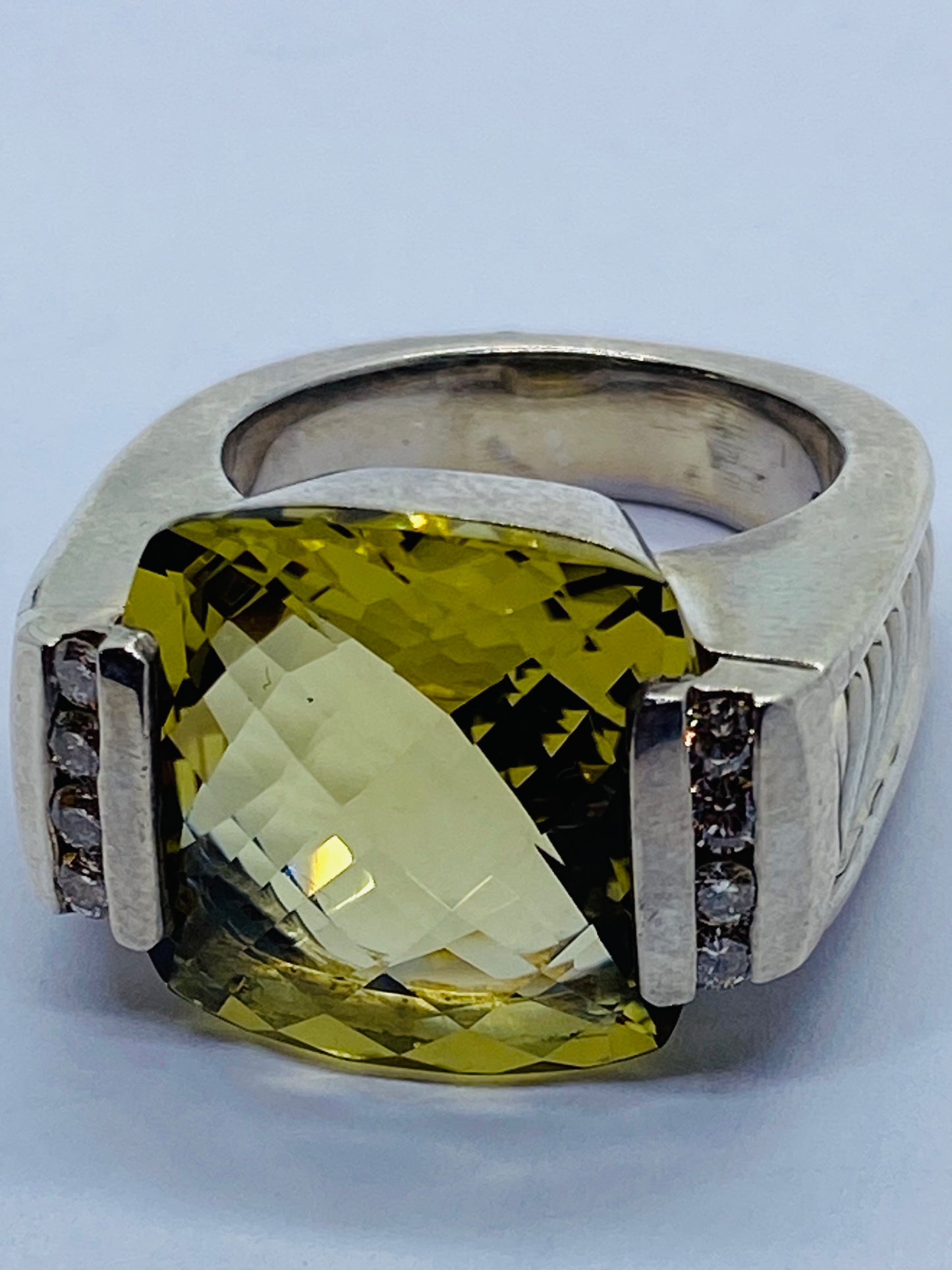 David Yurman Sterling Silver, Diamond and Citrine Deco Lemon Deco Ring