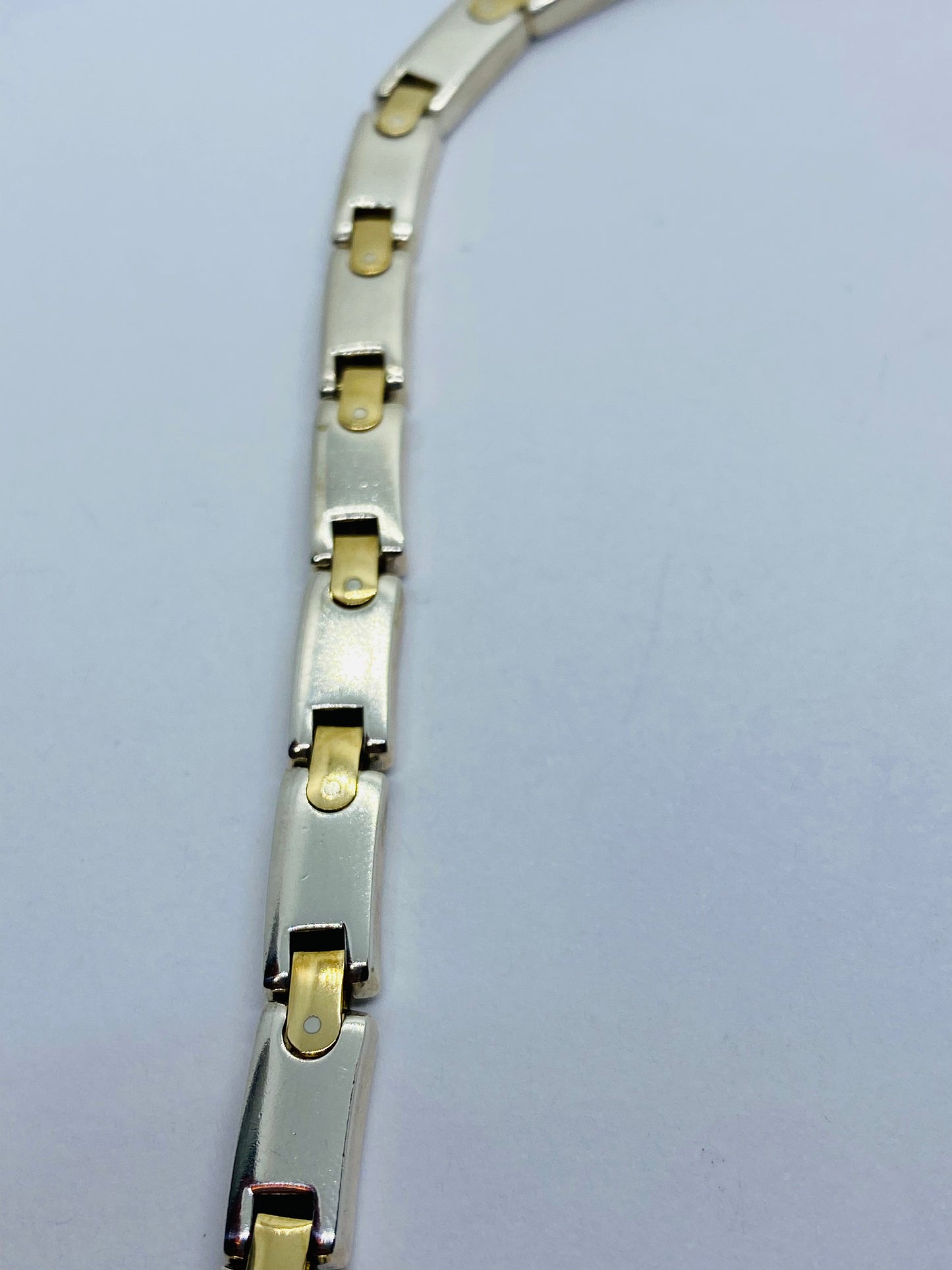 Tiffany & Co Silver Gold Rectangle Bar Link Necklace 18” 6.2MM wide