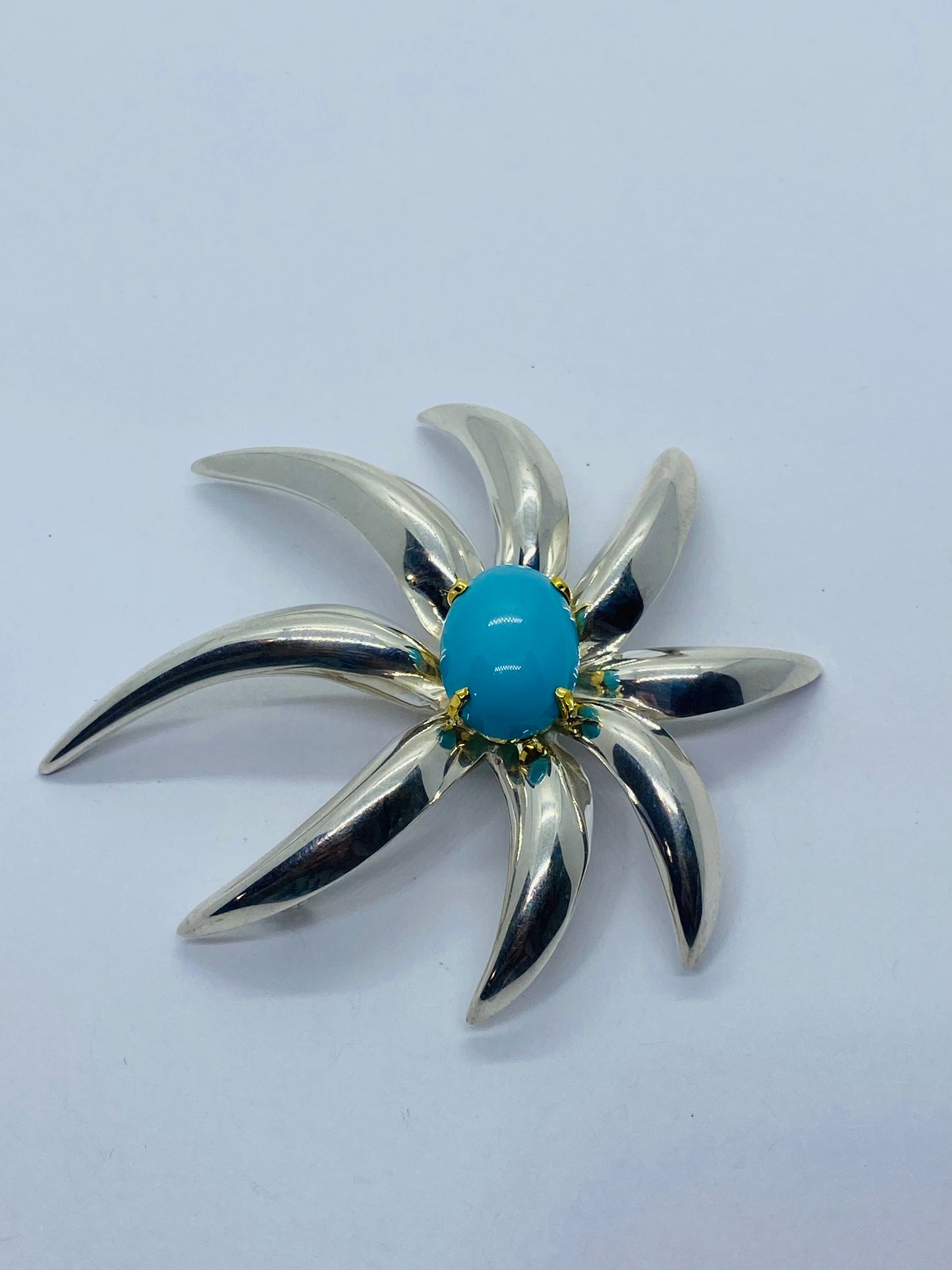 HUGE Tiffany & Co. Sterling Silver & 18k Yellow Gold Turquoise Fireworks Brooch