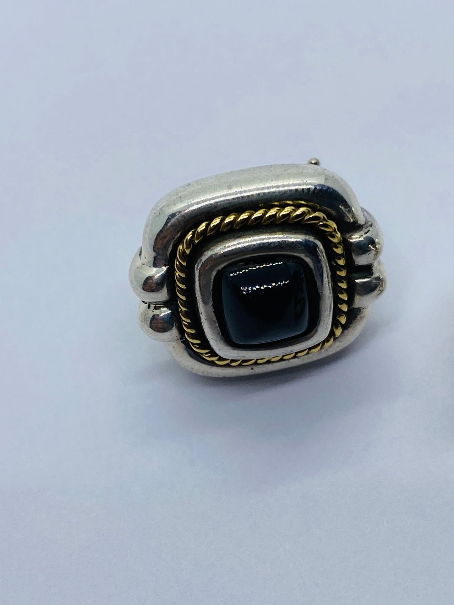 Tiffany & Co Silver Gold Rope Onyx Square Earrings Studs Pierced