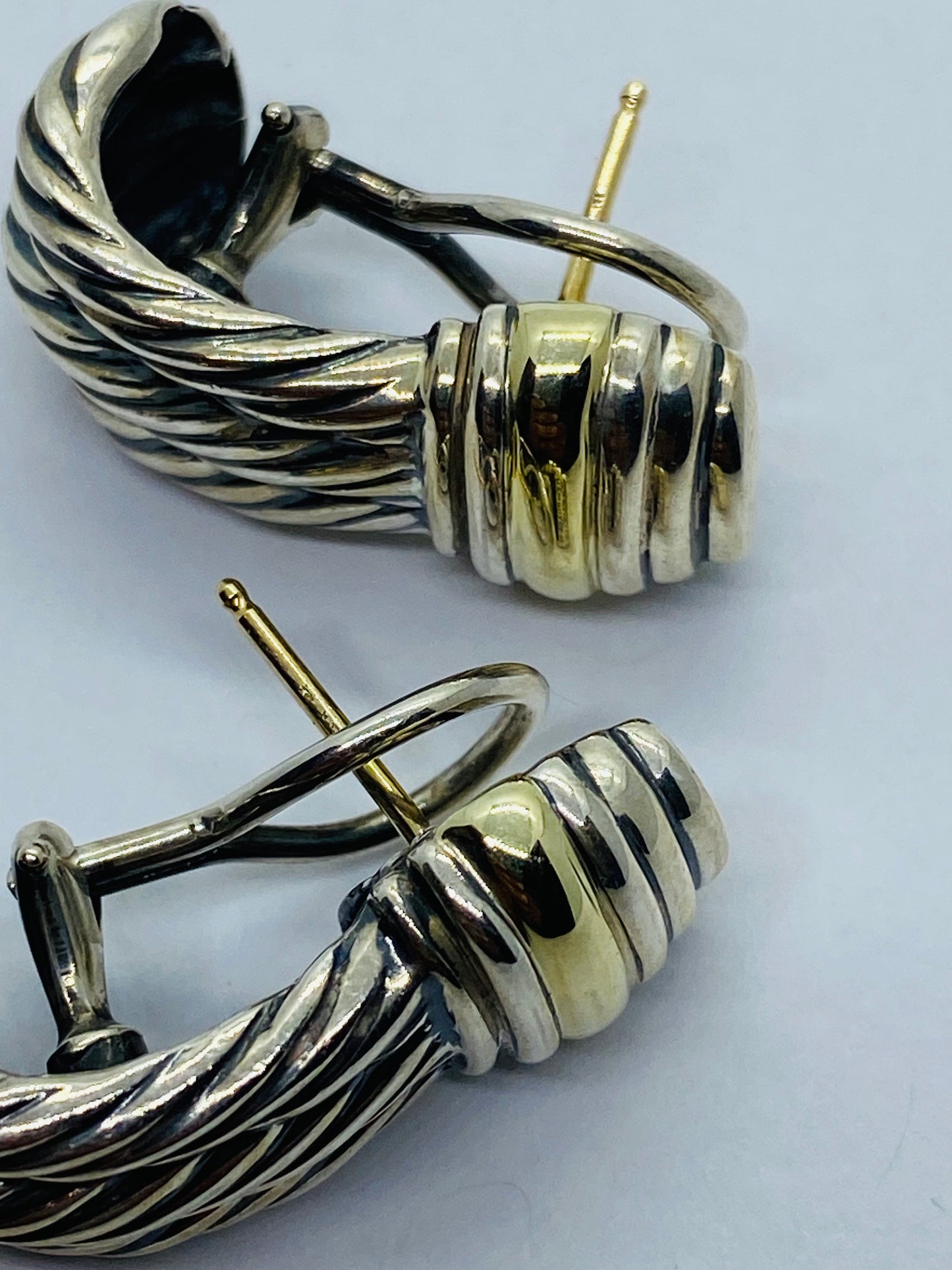 David Yurman Triple Cable Two-toned Pierced Hinge Clip Earrings Sterling W/ 14k
