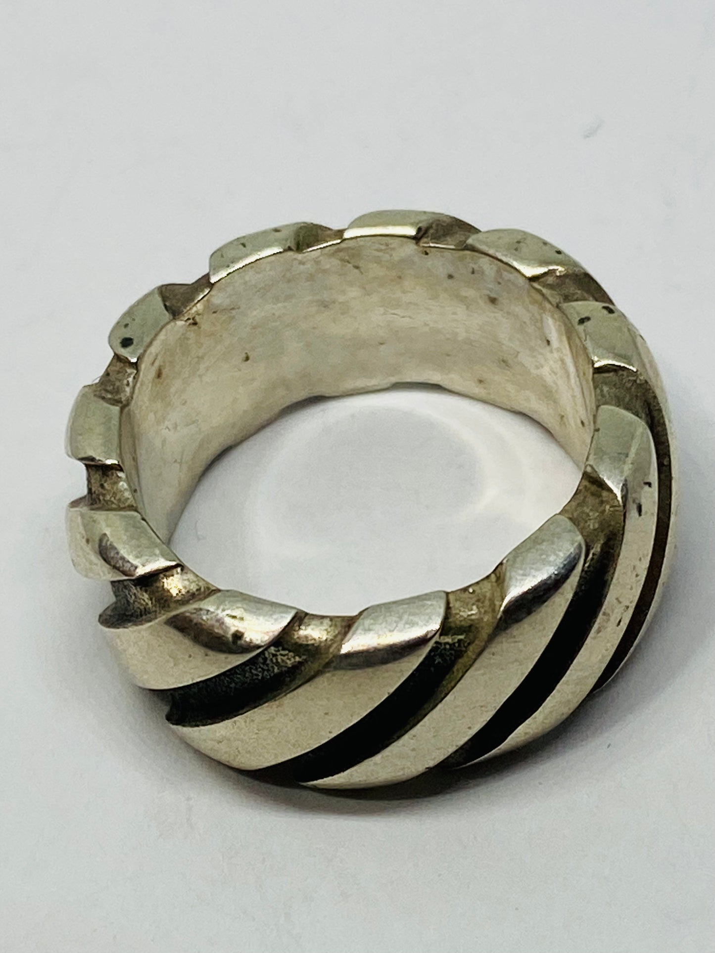 TIFFANY & CO STERLING SILVER 1995 ATLAS TWIST GROOVE STRIPE WIDE BAND Size 4