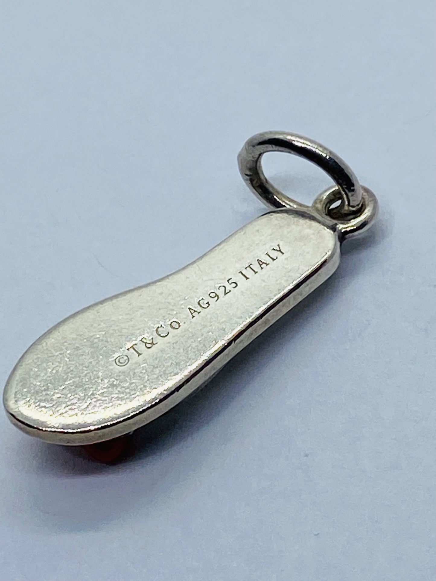 Tiffany & Co Sterling Silver Red Enamel Bow Flip Flop Charm Pendant Rare
