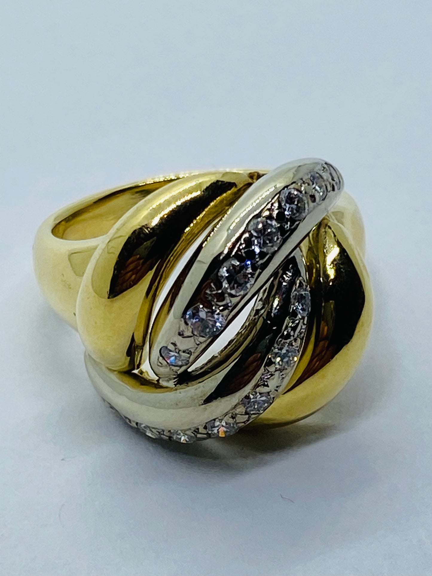 Tiffany & Co Solid 18K 750 Yellow White Gold Diamond Braided Dome Ring Size 6.5