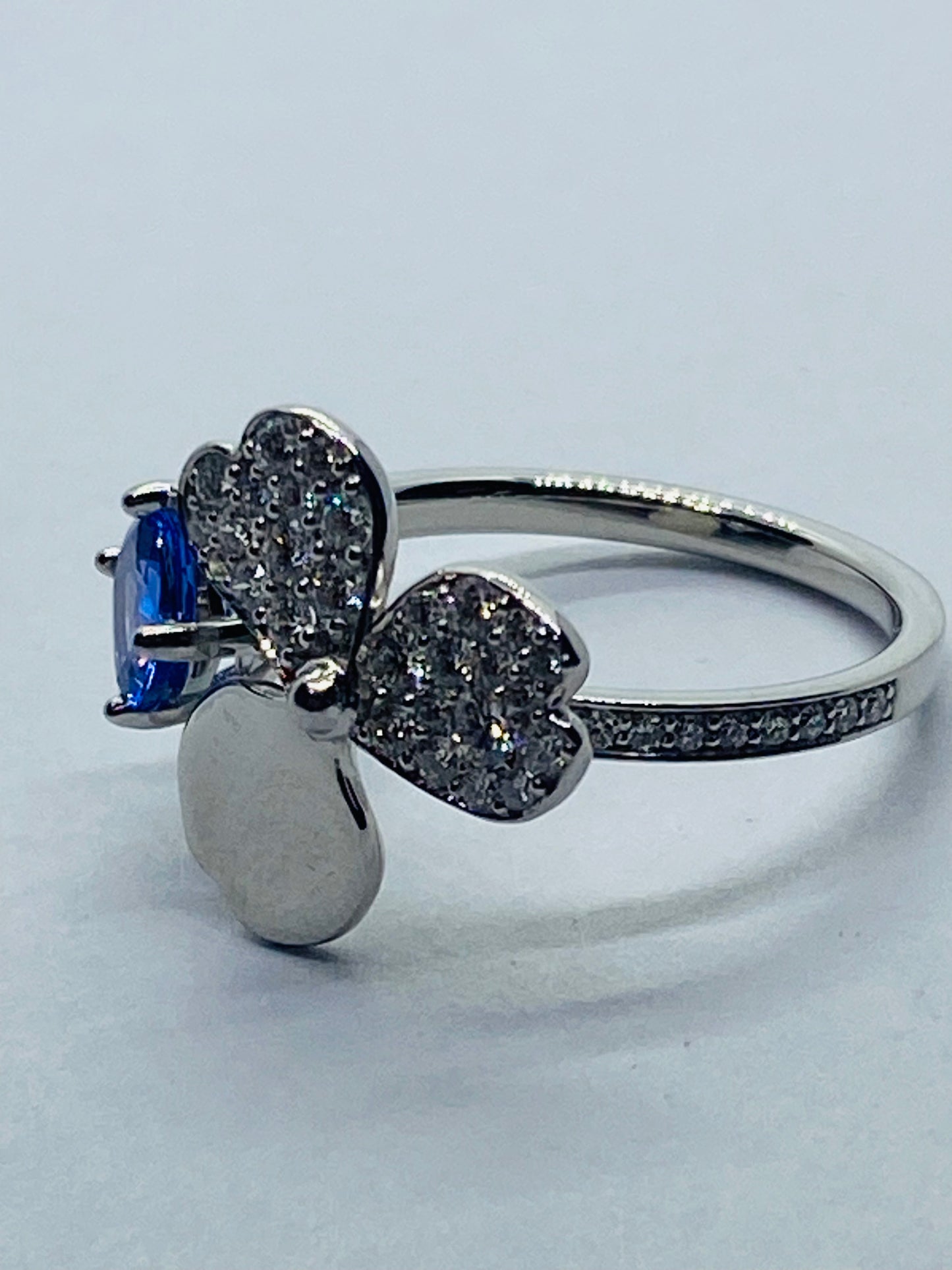Tiffany Paper Flowers Platinum diamonds and tanzanite flower ring, Size 6
