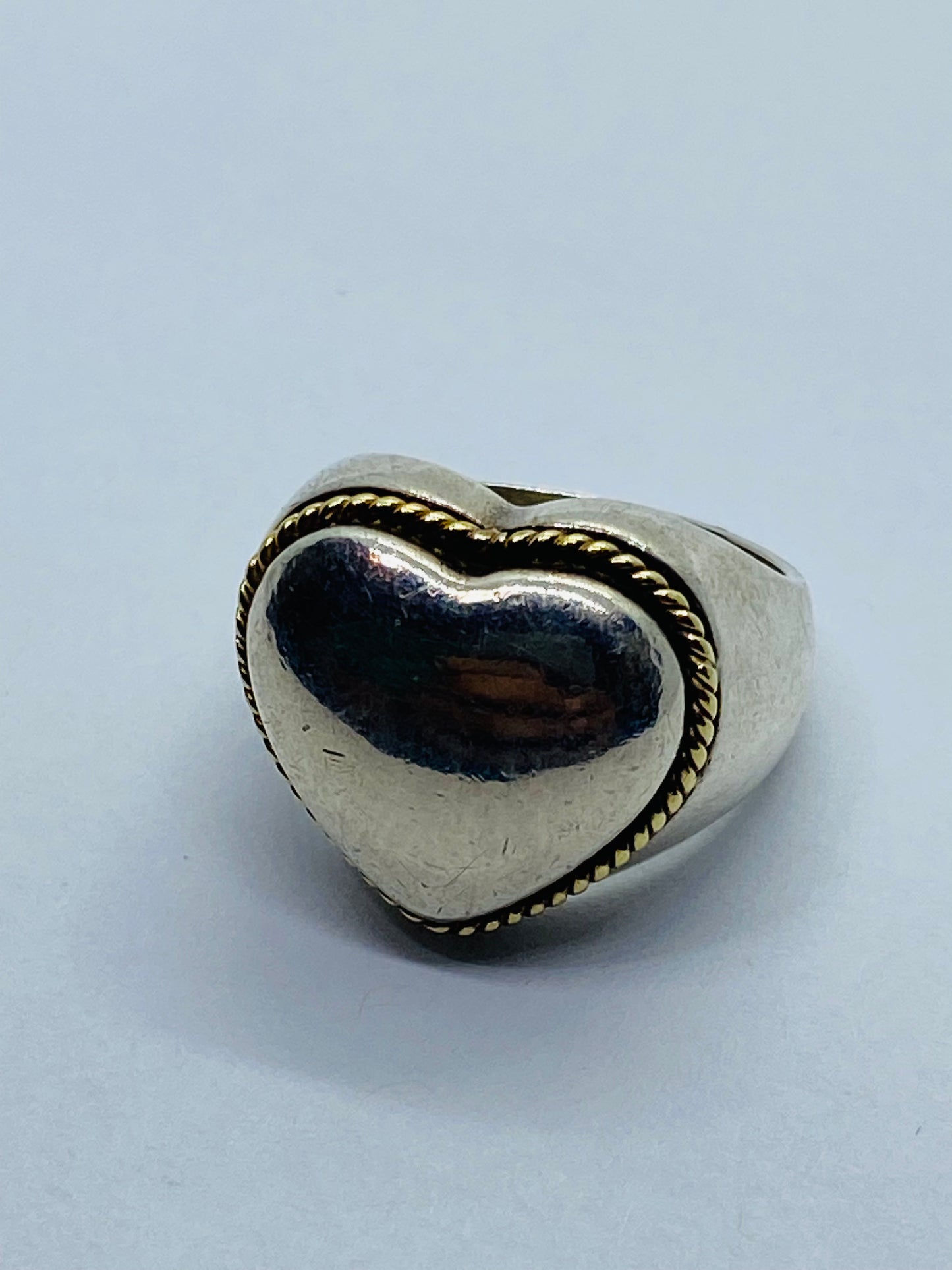 Tiffany & Co Twist Rope Puffed Heart Ring in Silver and 18K Gold Size 5.5