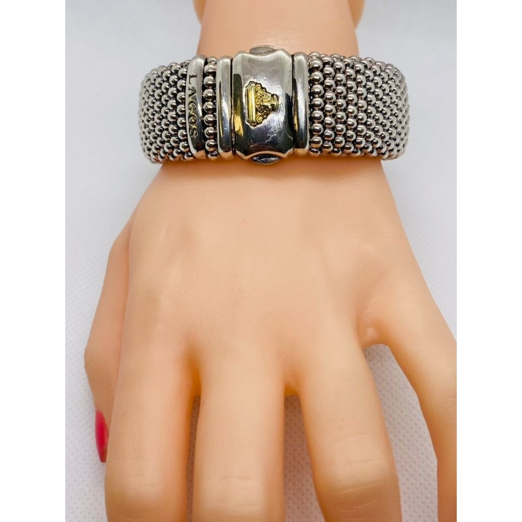 Lagos Caviar Bangle Bracelet Sterling Silver 925 18K 750 Heavy
