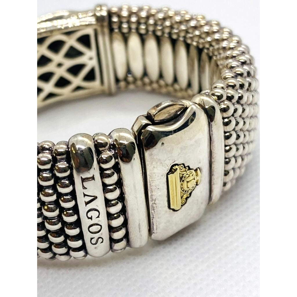 Lagos Caviar Bangle Bracelet Sterling Silver 925 18K 750 Heavy