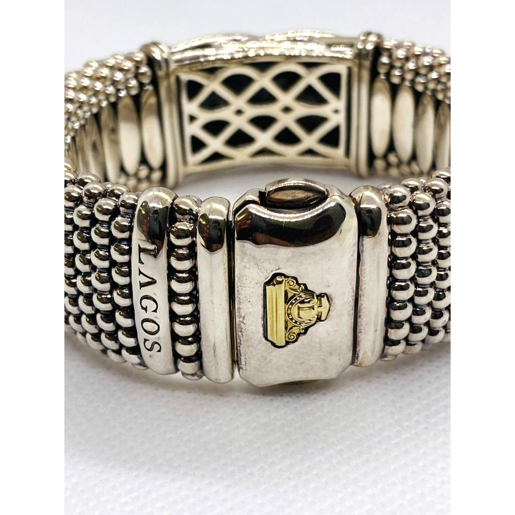 Lagos Caviar Bangle Bracelet Sterling Silver 925 18K 750 Heavy