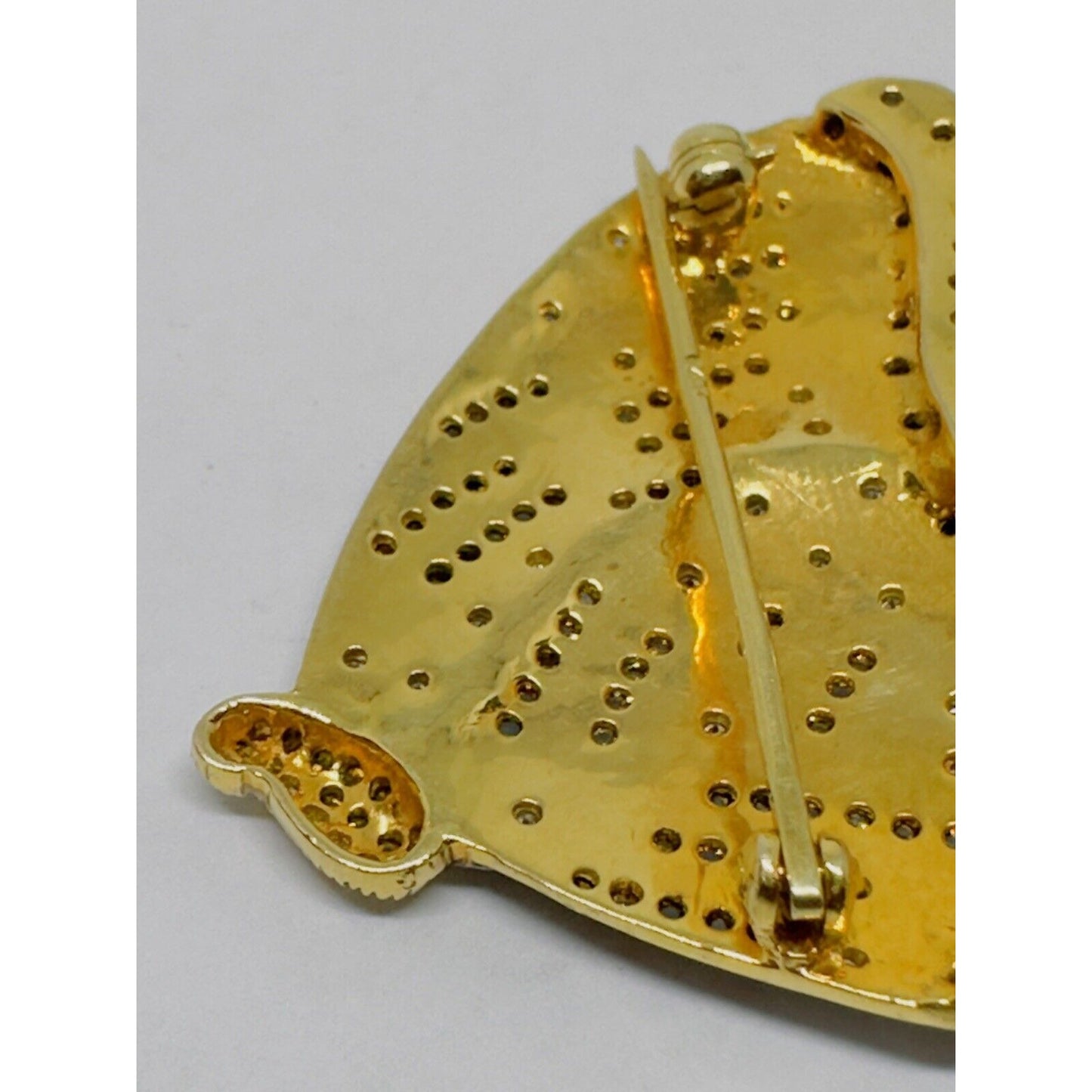Yellow Orange Diamond 18K Gold Butterfly Pin Brooch large Size 9.8 Grams