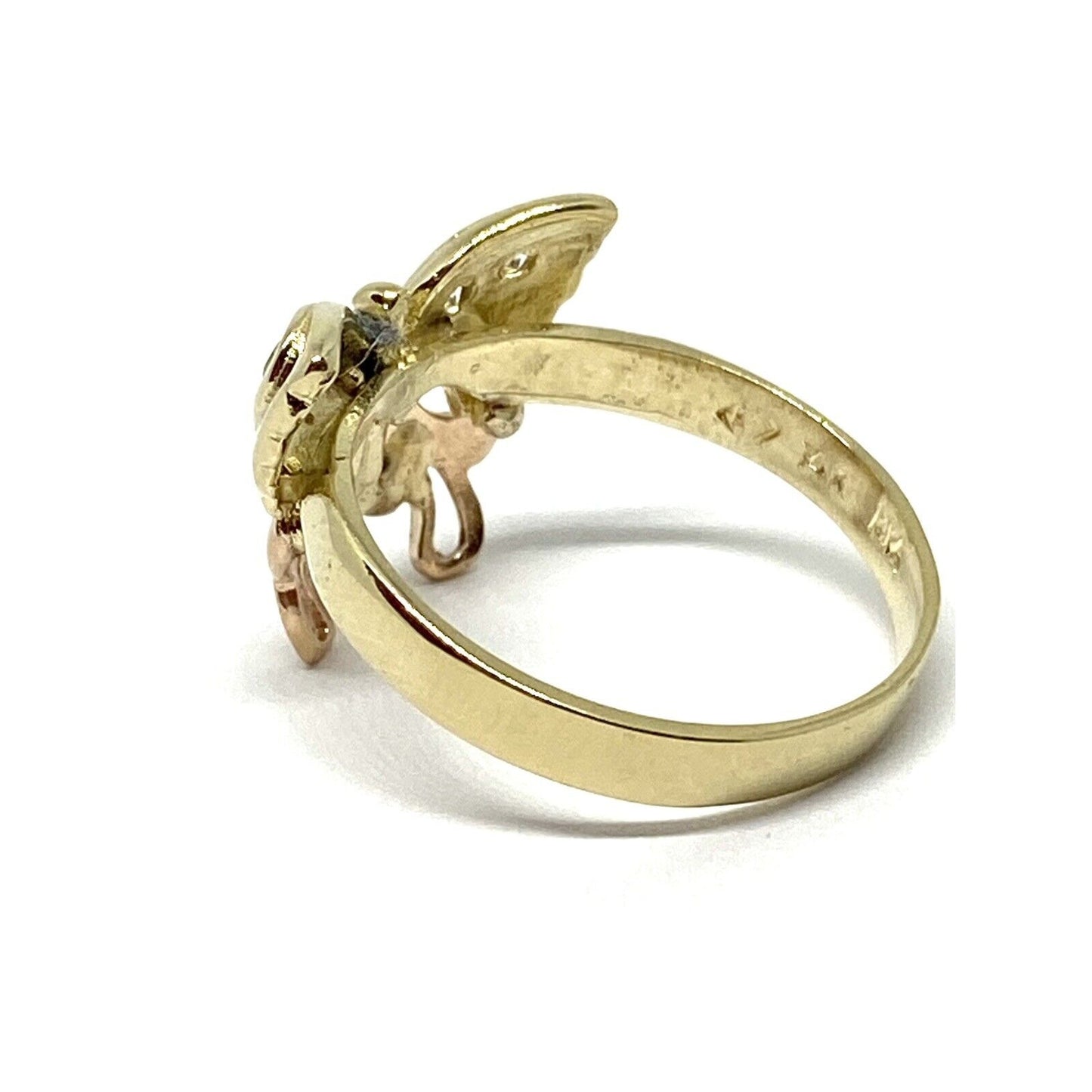 14K Solid Yellow Gold Beautiful Tri Color Butterfly CZ Ring. Size 6 3/4