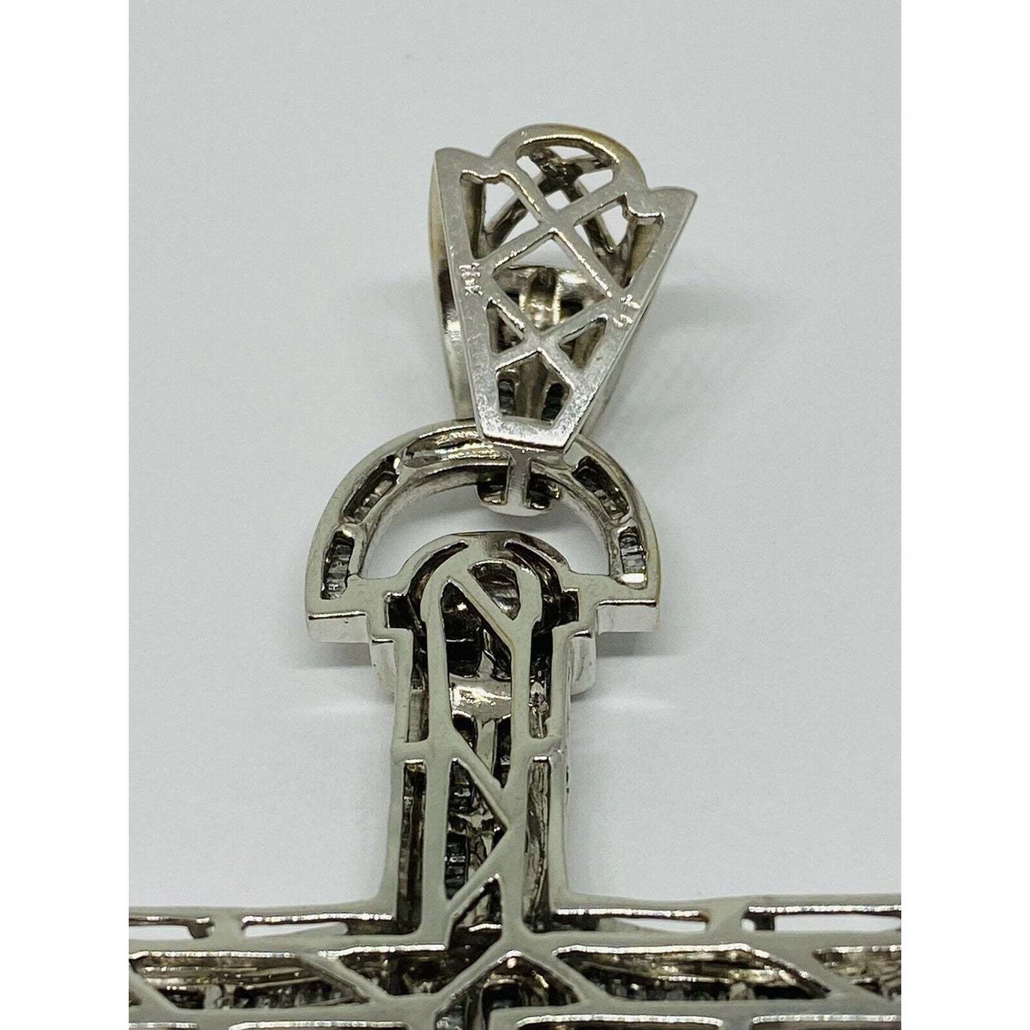 HUGE 10K White Gold Diamond Cross Pendant Appx 2.28CT , 24.4 Grams - 3.5”