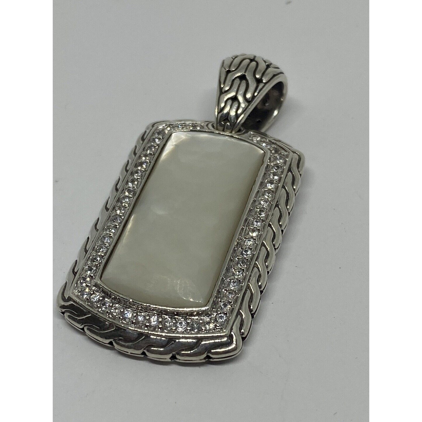John Hardy Men's Sterling Silver Mother Of Pearl Sapphires Naga Dog Tag Pendant