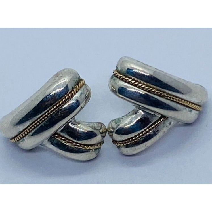 Vintage TIFFANY & CO Sterling Silver 14K Gold V Rope Stud Pierced Earrings