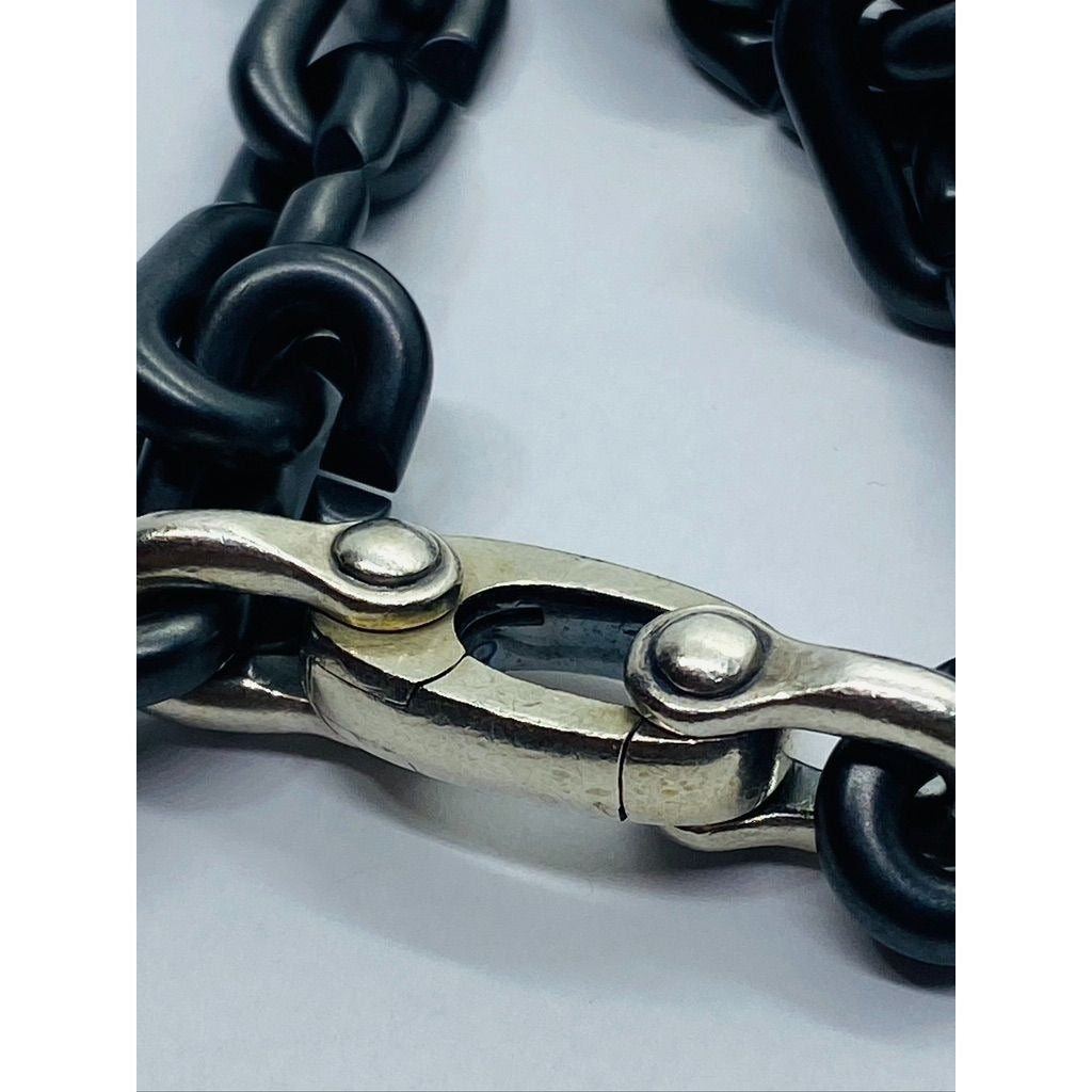 David Yurman Sterling Silver 925Chain Links Bracelet with Black Titanium 8.5"