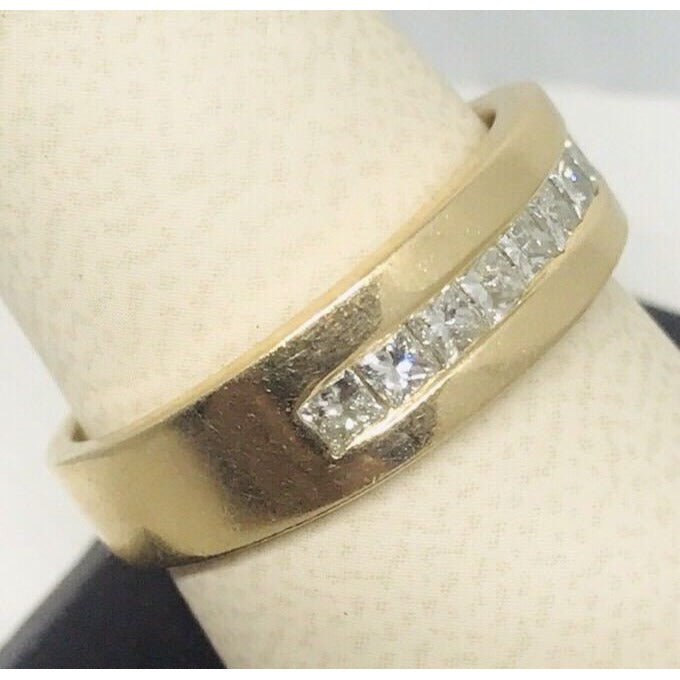 Estate .54CT Princess Cut Diamond 14k Gold Mens Wedding Ring Band