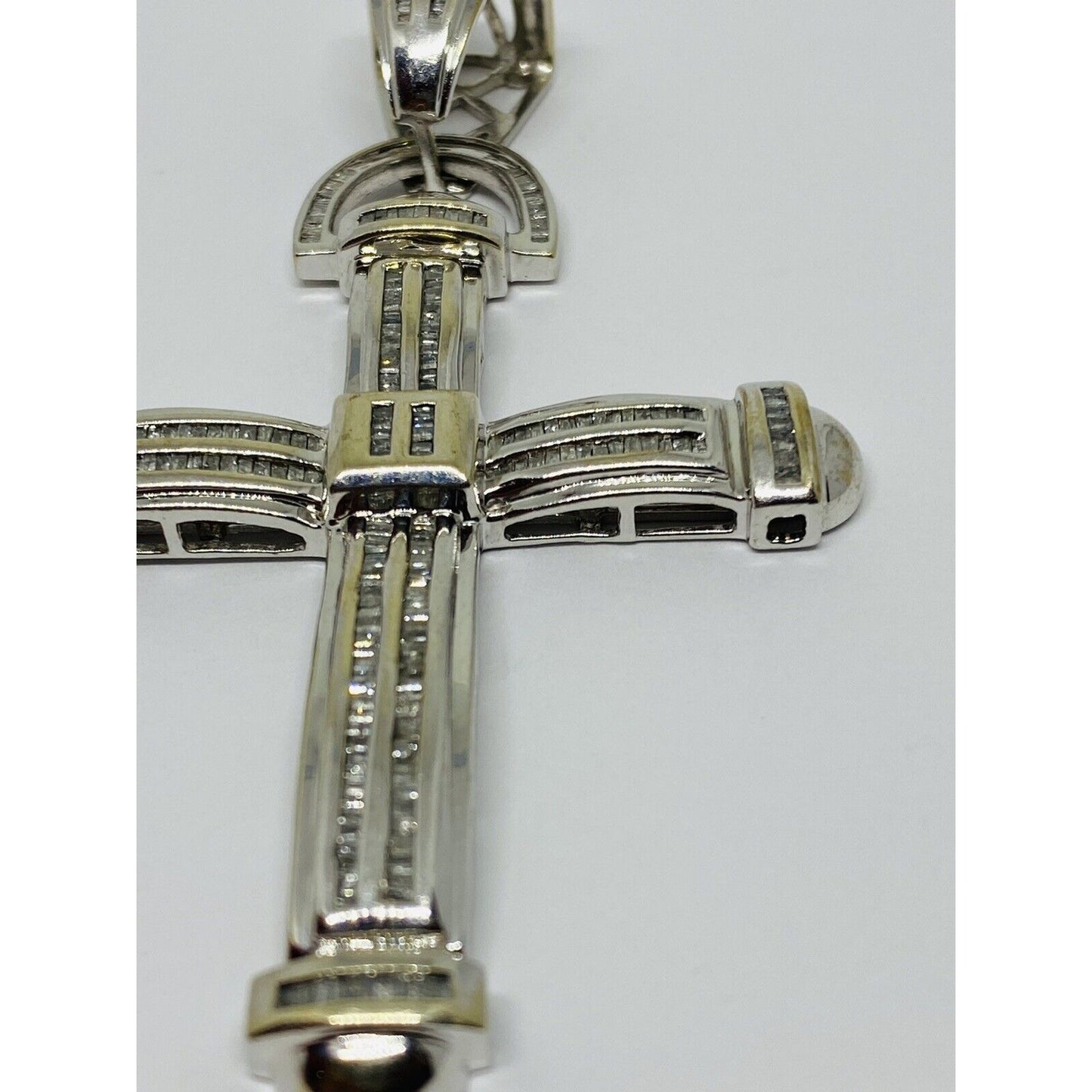 HUGE 10K White Gold Diamond Cross Pendant Appx 2.28CT , 24.4 Grams - 3.5”