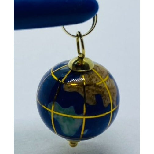 Vintage 18K 750 Gold Globe and Enamel Pendant Signed
