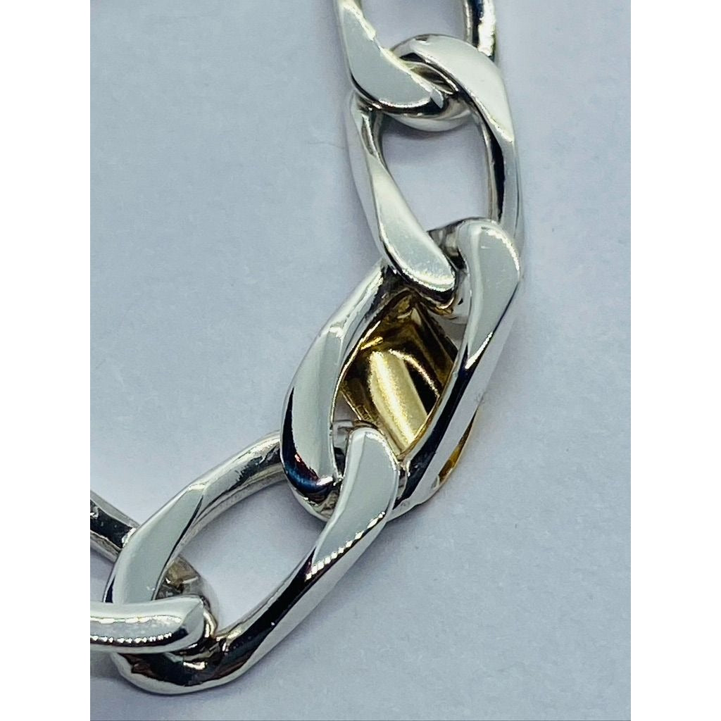 Tiffany & Co. Bracelet Sterling Silver 18k Gold Figaro Cuban Curb Link 7.5: