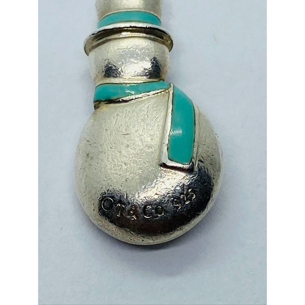 TIFFANY & CO 925 STERLING SILVER SNOWMAN ENAMEL SCARF CHARM RETIRED READ