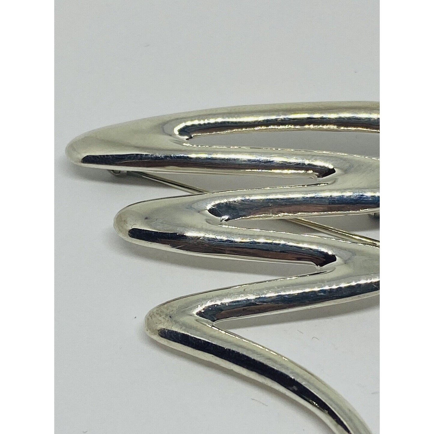 Vintage Sterling Silver Scribble Zig Zag Brooch Pin Pendant, Signed Thailand 925