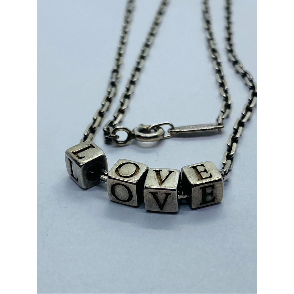 Tiffany & Co LOVE Cube Necklace Pendant Charm 17.75 Chain Silver ERA